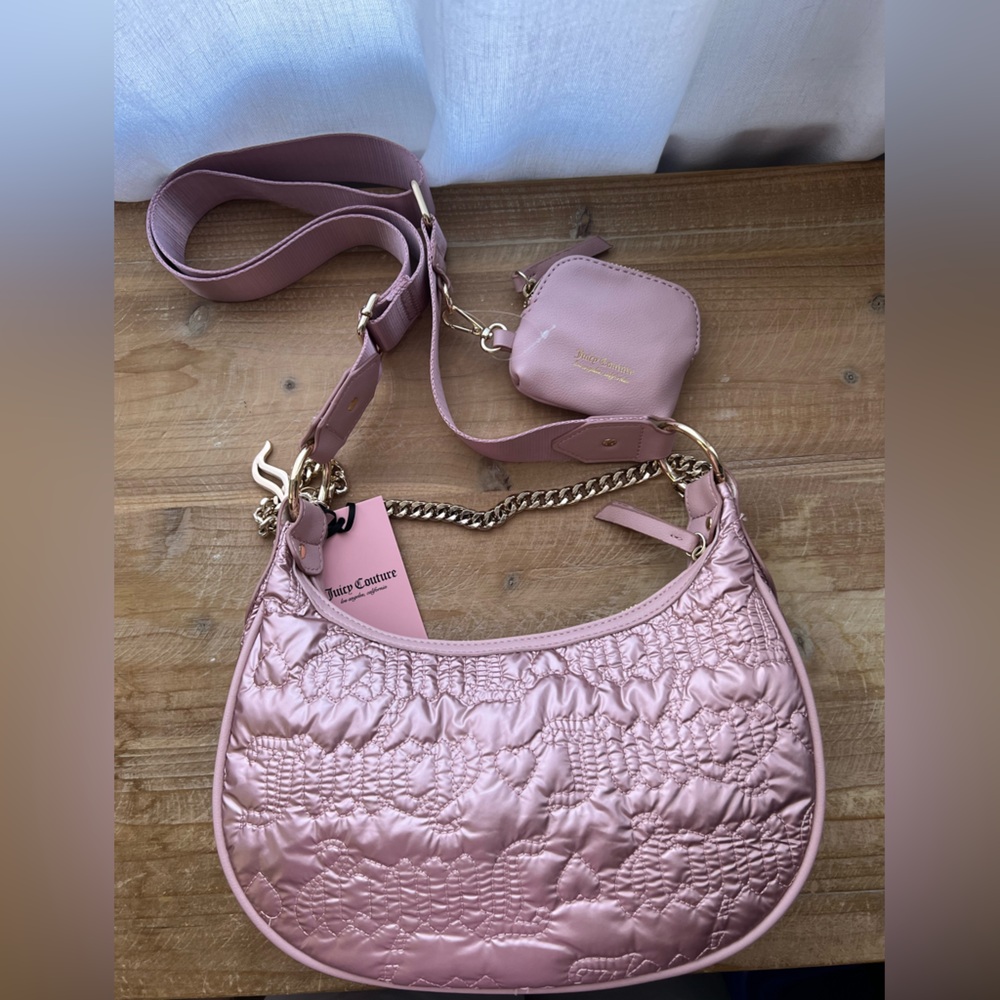 Juicy Couture Puff Halfmoon Crossbody Pink in Dusty Rose New - Picture 1 of 5
